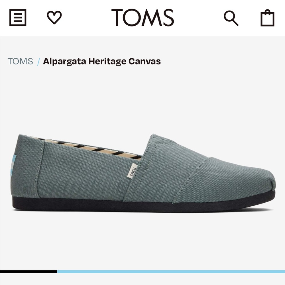 TOMS unisex Alpargata Heritage Canvas NEW! Color:  Bonsai Green